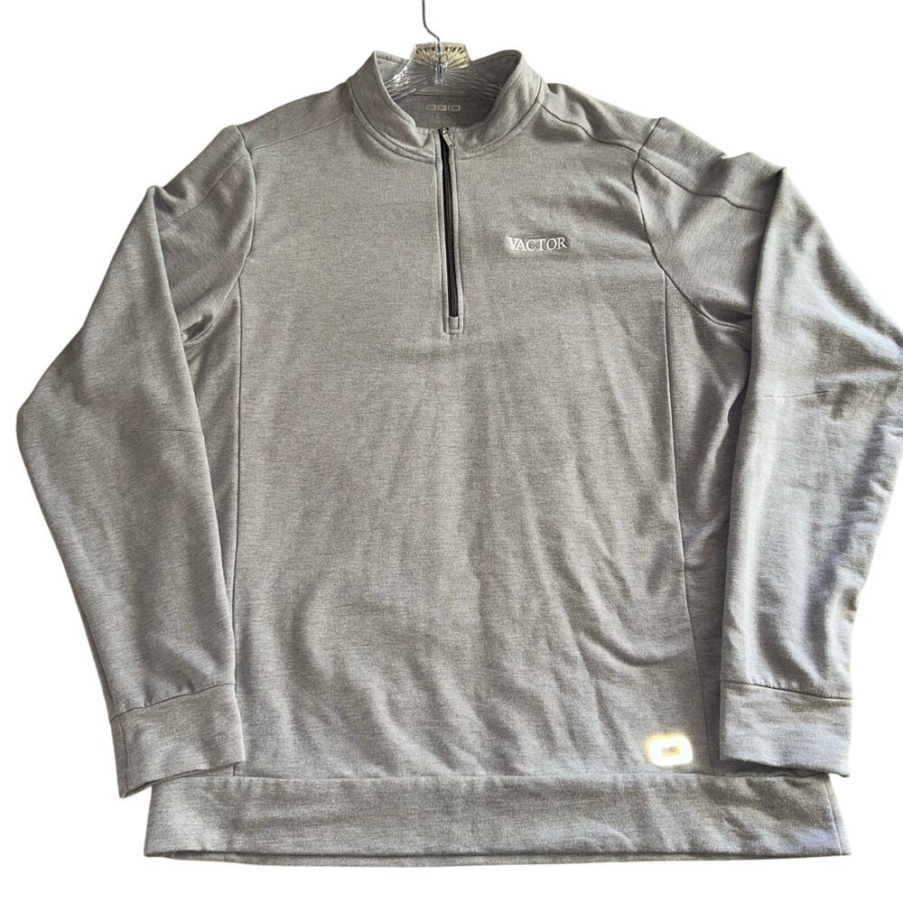 OGIO quarter-zip pullover in gray with "VACTOR" embroidered on the chest golf